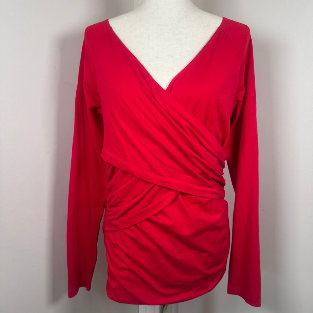 Sundance Vanessa Faux Wrap Top Red Ruched V-Neck Long Sleeve Women’s L - Picture 4 of 7